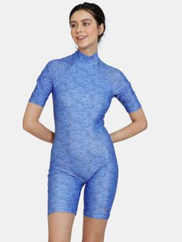 Zivame - Zelocity Padded Bodysuit With Zipper - Amparo Blue