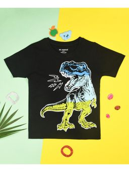 Be Awara - Multi Color Dinosaur Half Sleeves Kids T-shirt Black