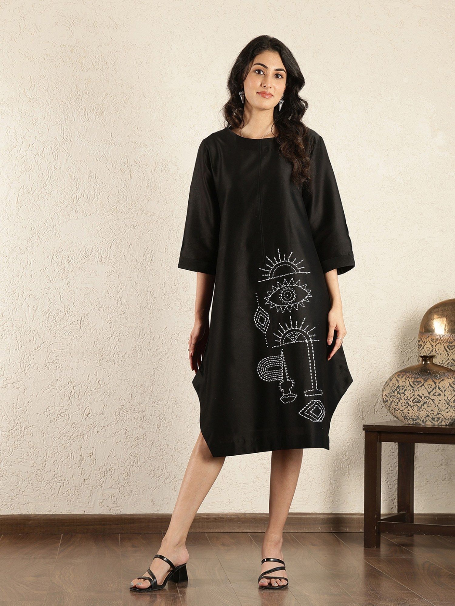 Black Chander Silk Hand Embroidered Dress-image-20