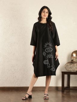 Spring Soul - Black Chander Silk Hand Embroidered Dress
