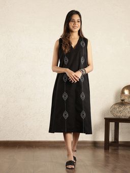 Spring Soul - Black Hand Embroidered Dress