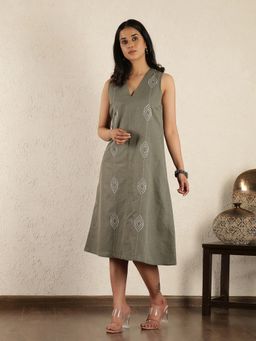 Spring Soul - Olive Hand Embroidered Dress