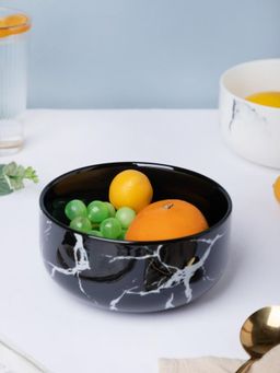 Nestasia - Black Marble Finish Ceramic Bowl for Serving Large Microwaveable
