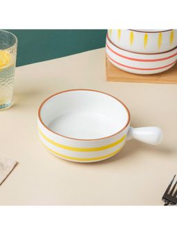Nestasia - Microwave Safe White & Yellow Ceramic Bowl with Handle for Serving Snacks
