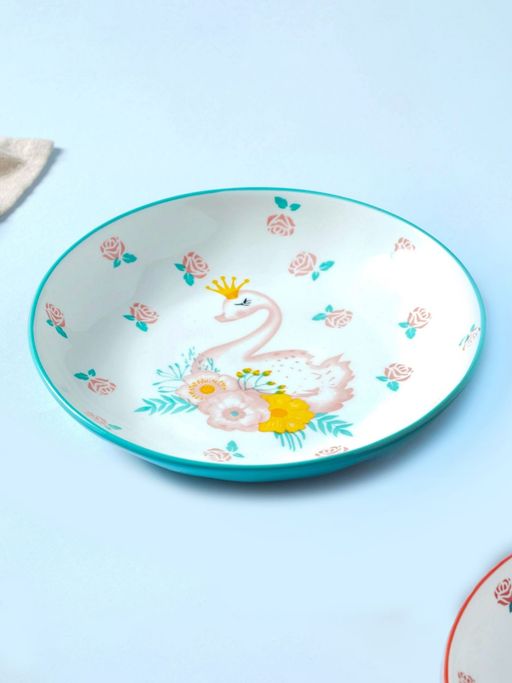 Buy Nestasia Blue White Swan Design Premium Round Ceramic