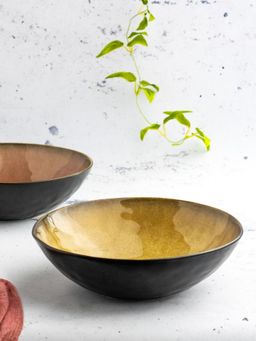 Nestasia - Black & Light Ochre Yellow Premium Vintage Style Bowl for Serving Glazed Finish