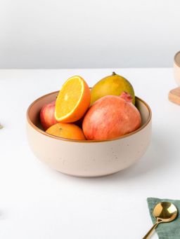 Nestasia - Beige Color Premium Ceramic Serving Bowl with Brown Rim