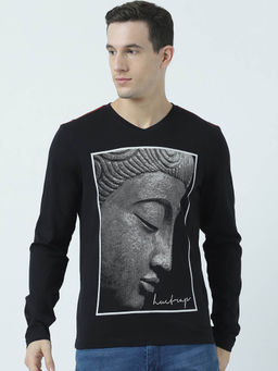 Huetrap - Mens Black Full Sleeves V Neck T-shirt