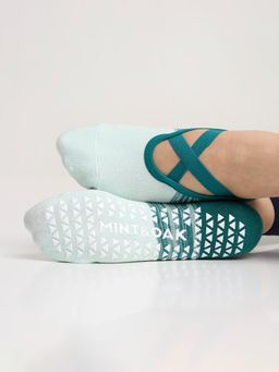 Mint & Oak - Mint Green & Dark Green Yoga And Pilates Non-Slip Socks For Women