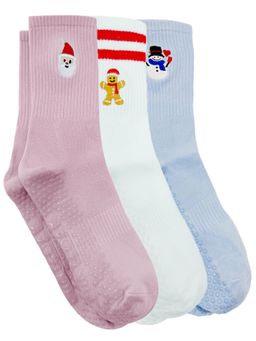 Mint & Oak - Varsity Christmas Yoga And Pilates Non-Slip Socks For Women (Pack Of 3)