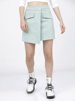 TOKYO TALKIES - Women Green Solid Mini Length Wrap Skirt