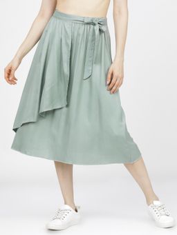 TOKYO TALKIES - Women Pleated Solid Wrap Midi Skirt