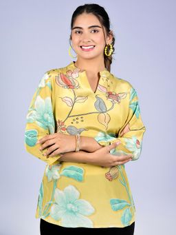 VISHUDH - Women Yellow Digital Floral Printed Top