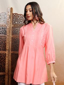 VISHUDH - Women Pink Ethnic Embroidered Tunic