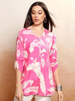 VISHUDH - Women Pink Floral Printed Button Down Top