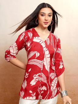VISHUDH - Women Red Floral Printed Button Down Top