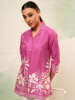 VISHUDH - Women Pink Floral Button Down Shirt