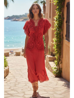 BOHO-CHIC By Sukriti Jain - Red Scarlet Scallop Embroidered Co-ords Set