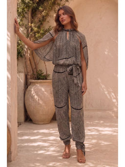 BOHO-CHIC By Sukriti Jain - Black Abstract Draped Top and Harem Pant Set