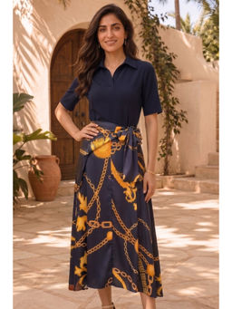 BOHO-CHIC By Sukriti Jain - Navy Blue Royal Chain Print Wrap Dress