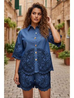 BOHO-CHIC By Sukriti Jain - Blue Scarlet Scallop Embroidered Co-ords Set