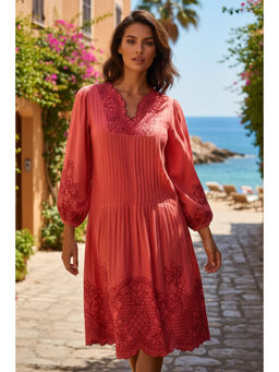 BOHO-CHIC By Sukriti Jain - Rust Scarlet Embroidered Dress