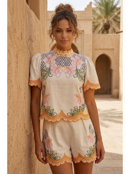 BOHO-CHIC By Sukriti Jain - White Paradise Embroidered Top with Shorts