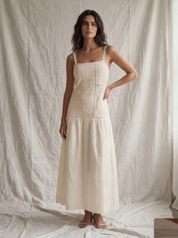 DaKauz - White Patchwork Eyelet Maxi Dress