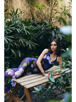 IT GIRL - Female Chiffon Blue Floral Wild Orchid Dress