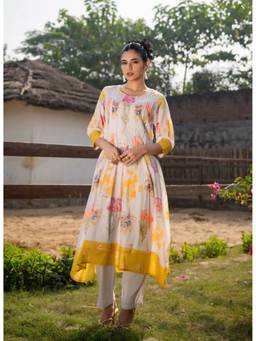 VAJOONI JAIPUR - Women's Floral Printed Mal Cotton Kurta with Pant