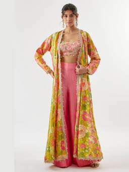 Gopi Vaid - Parul Multicolour Jacket with Pant and Blouse