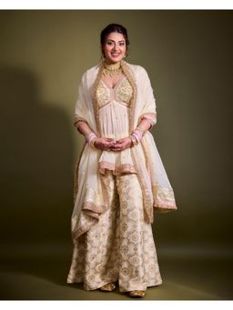 Gopi Vaid - Anushka Ranjan Ivory Ridah Kurta with Sharara and Dupatta