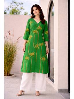 VAJOONI JAIPUR - Verdant Oasis Palm Kurta with Pant