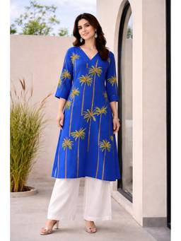 VAJOONI JAIPUR - Royal Oasis Palm Kurta with Pant