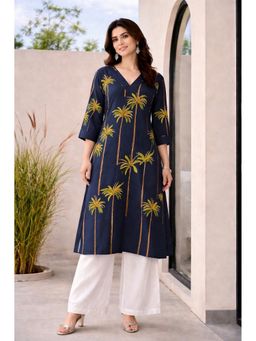 VAJOONI JAIPUR - Midnight Oasis Palm Kurta with Pant