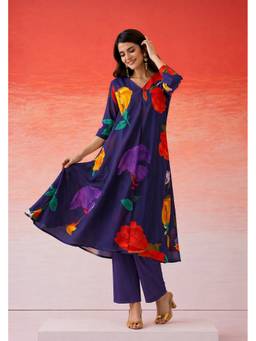 VAJOONI JAIPUR - Blossoms At Midnight Indigo Kurta with Pant