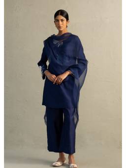 Charkhee - Sapphire Blue Edit Tara Kurta with Pant and Dupatta Set