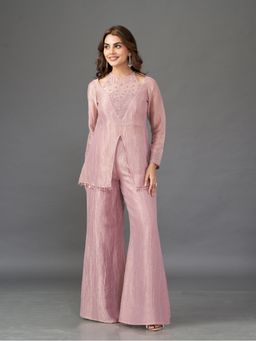 Qunic - Pink Blush Veil Kurta with Palazzo