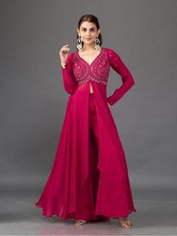 Qunic - Red Crimson Muse Kurta with Palazzo