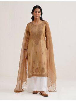 SAAYA THE LABEL - Adaa Chikankari Brown Kurta with Pant and Dupatta