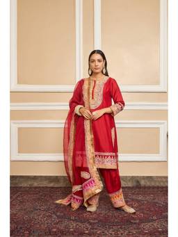 Sheetal Batra - Deep Red Short Afsaana Kurta with Salwar and Dupatta