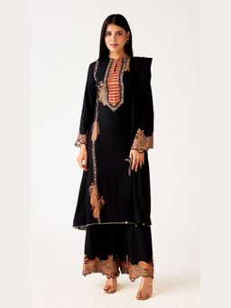 Basanti Kapde aur Koffee - Black Embroidery Muslin Kurta with Palazzo and Dupatta