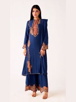 Basanti Kapde aur Koffee - Blue Embroidery Muslin Kurta with Palazzo and Dupatta