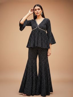 Backup Studio - Black Polka Dot Ethnic Top with Sharara