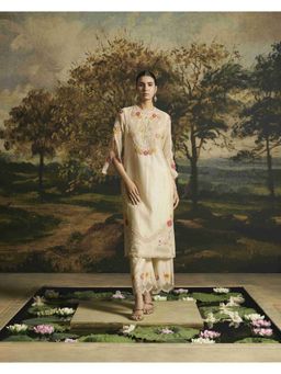CHANDRIMA - Ivory Beadwork Panelled Kurta with Pant