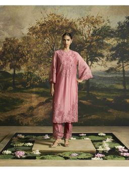 CHANDRIMA - Pink Floral Medley Flared Kurta with Narrow Pant