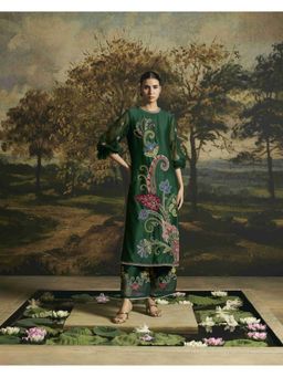 CHANDRIMA - Emerald Green Paisley Detail Kurta with Pant