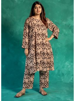The Indian Ethnic Co. - Kaaya Beige Bagru Cotton Straight Co-Ord Set