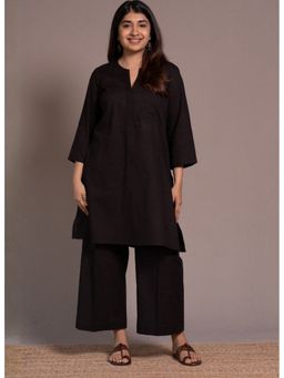 The Indian Ethnic Co. - Brown Solid Slub Cotton Straight Co-Ord Set