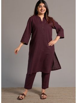 The Indian Ethnic Co. - Wine Solid Slub Cotton Straight Co-Ord Set